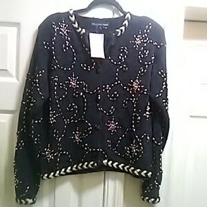 Take Extra50%OFF🌕Eagle's Eye Black Cardigan with White Trim 1990s VintageBust44